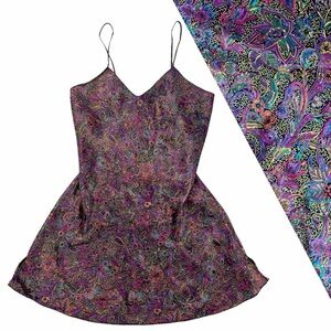 Vintage 90s Paisley Floral Satin Slip Dress Psychedelic Lingerie Mini Medium